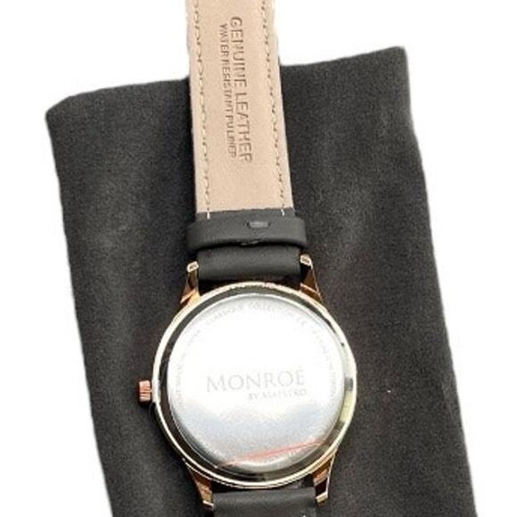 Monroe Maestro Minimalist Black Leather Watch Rose Gold face Wristwatch NEW main image 6